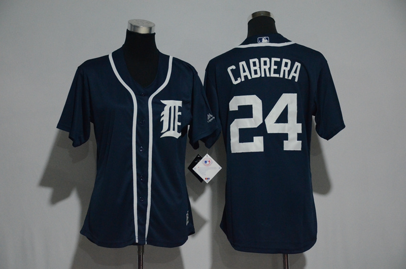 Womens 2017 MLB Detroit Tigers #24 Cabrera Blue Jerseys->women mlb jersey->Women Jersey